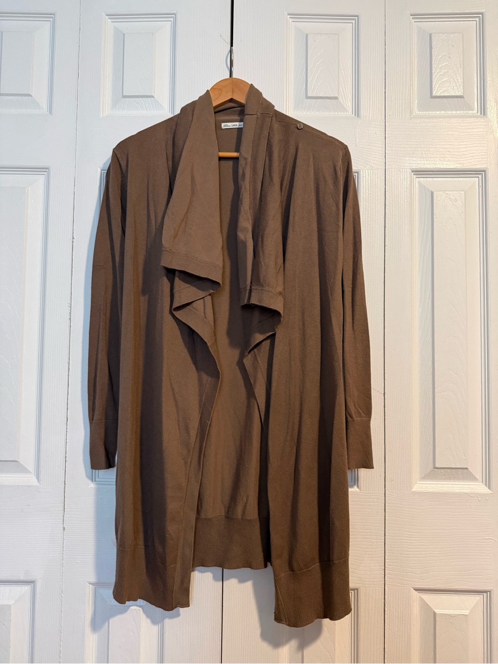 Zara Brown Draped Open-Front Women's Cardigan